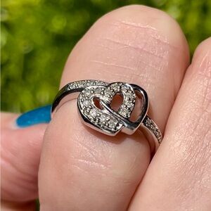 Sterling Silver Hearts with Diamonds Ring